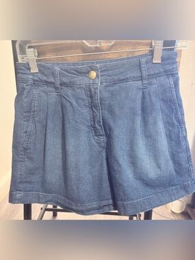 J. Crew Dark Blue Pleated High-Rise Denim Shorts
